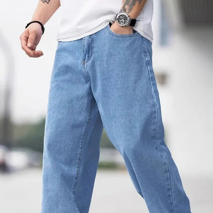 Jean droit décontracté en jean pour homme – Pantalon en coton taille mi-haute