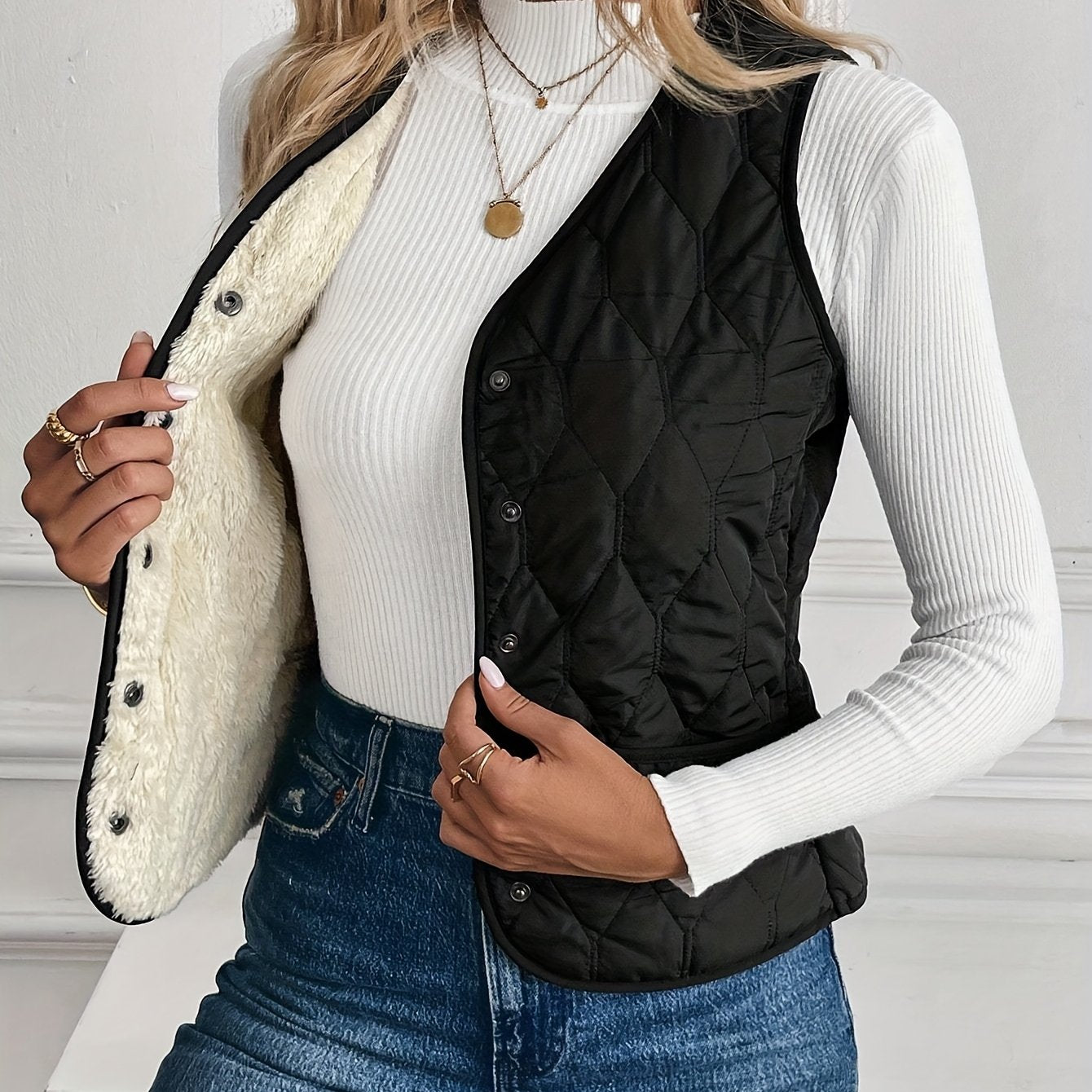 Women’s Warm Lined Zip-Up Winter Vest – Soft V-Neck Outerwear