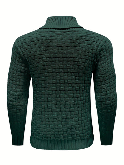 Men’s Waffle Knit Sweater – High Stretch Pullover with Lapel Collar