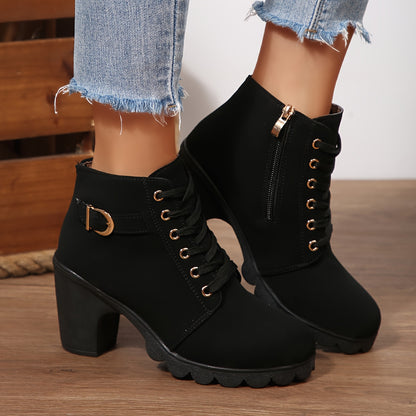 Botines de tacón alto para mujer - Tacón de bloque, elegantes, sin cordones