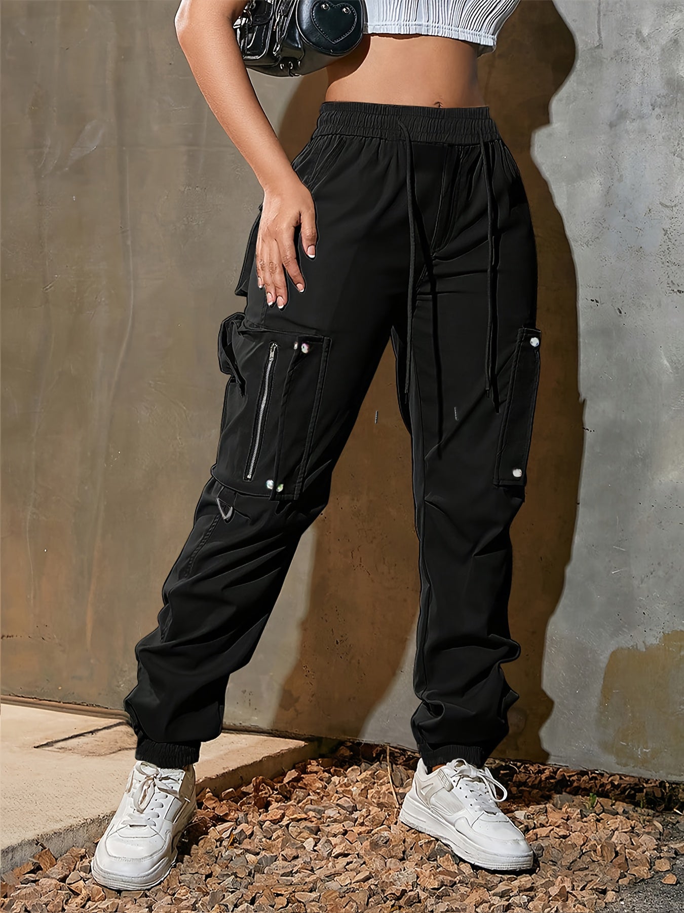 Pantalon cargo à cordon de serrage pour femme – Coupe décontractée style urbain, multipoches