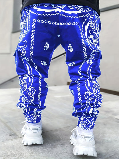 Men’s Geometric Cargo Joggers – Loose-Fit Athletic Pants with Zipper Pockets