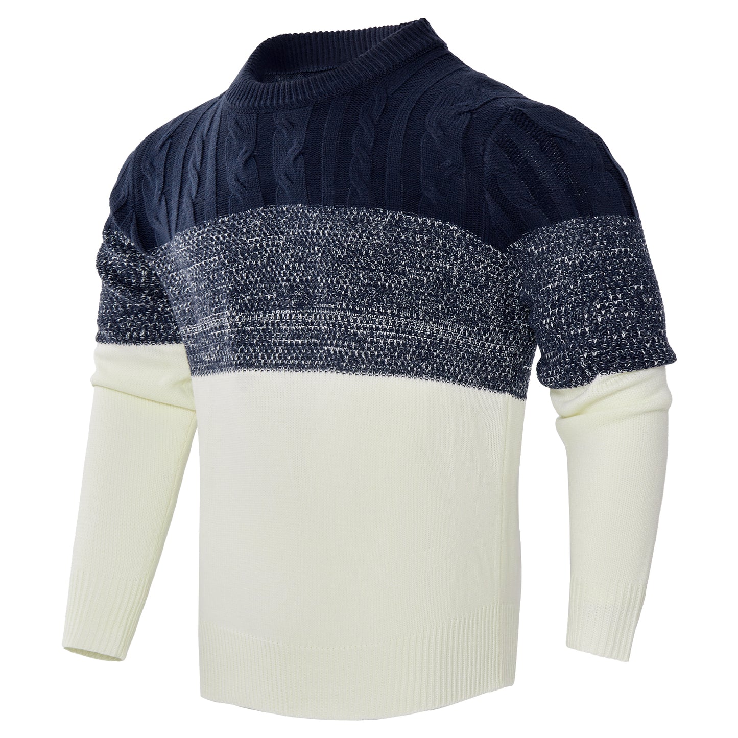 Suéter de punto trenzado a bloques de color para hombre – Jersey de manga larga