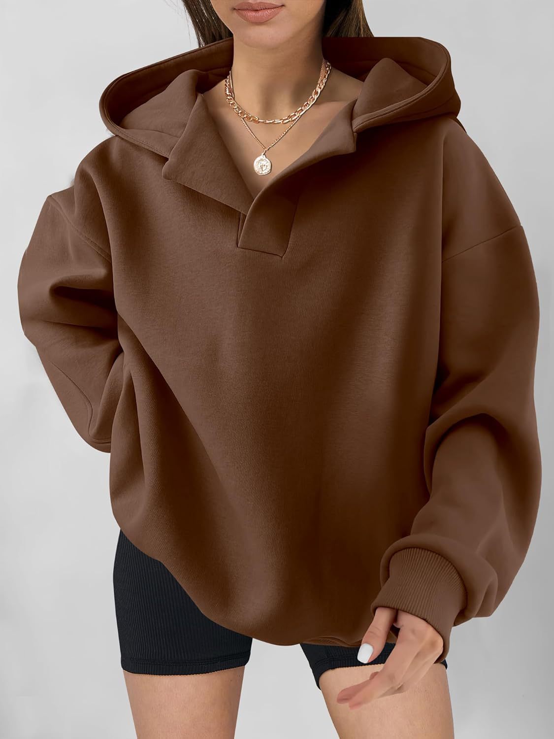 Sudadera con capucha de color liso para mujer – Sudadera holgada de manga larga