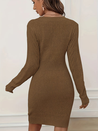 Robe moulante à manches longues avec taille cintrée – Robe pull élégante à col rond