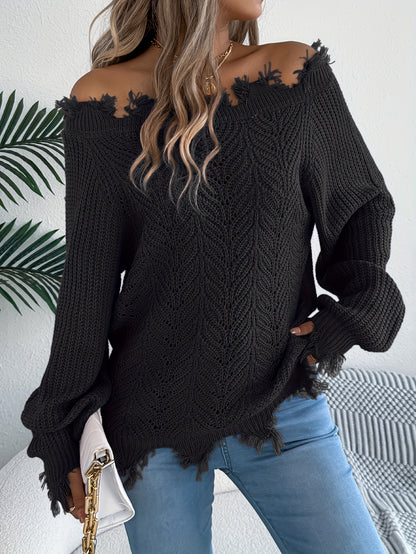 Women’s Off-Shoulder Sweater – Chic Fall/Winter Knit Pullover