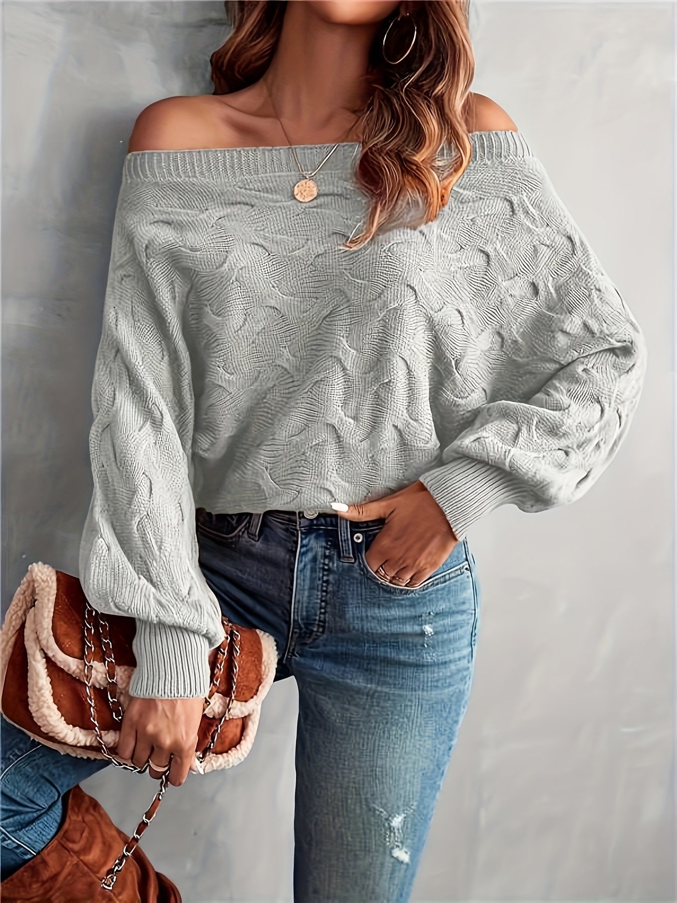 Women’s Off-Shoulder Batwing Sweater – Relaxed All-Season Knit