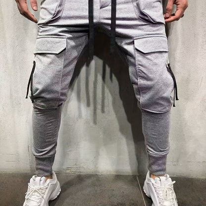 Men’s Streetwear Cargo Pants – Multi-Pocket Drawstring Outdoor Trousers