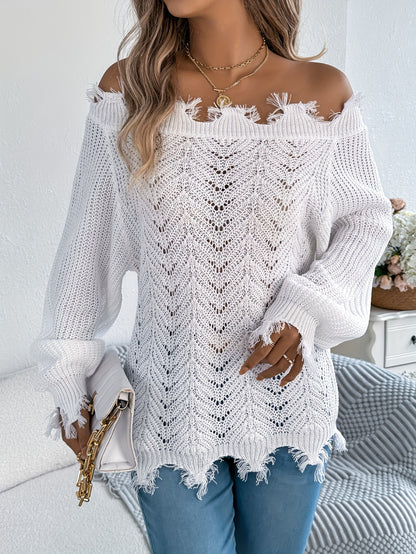 Women’s Off-Shoulder Sweater – Chic Fall/Winter Knit Pullover