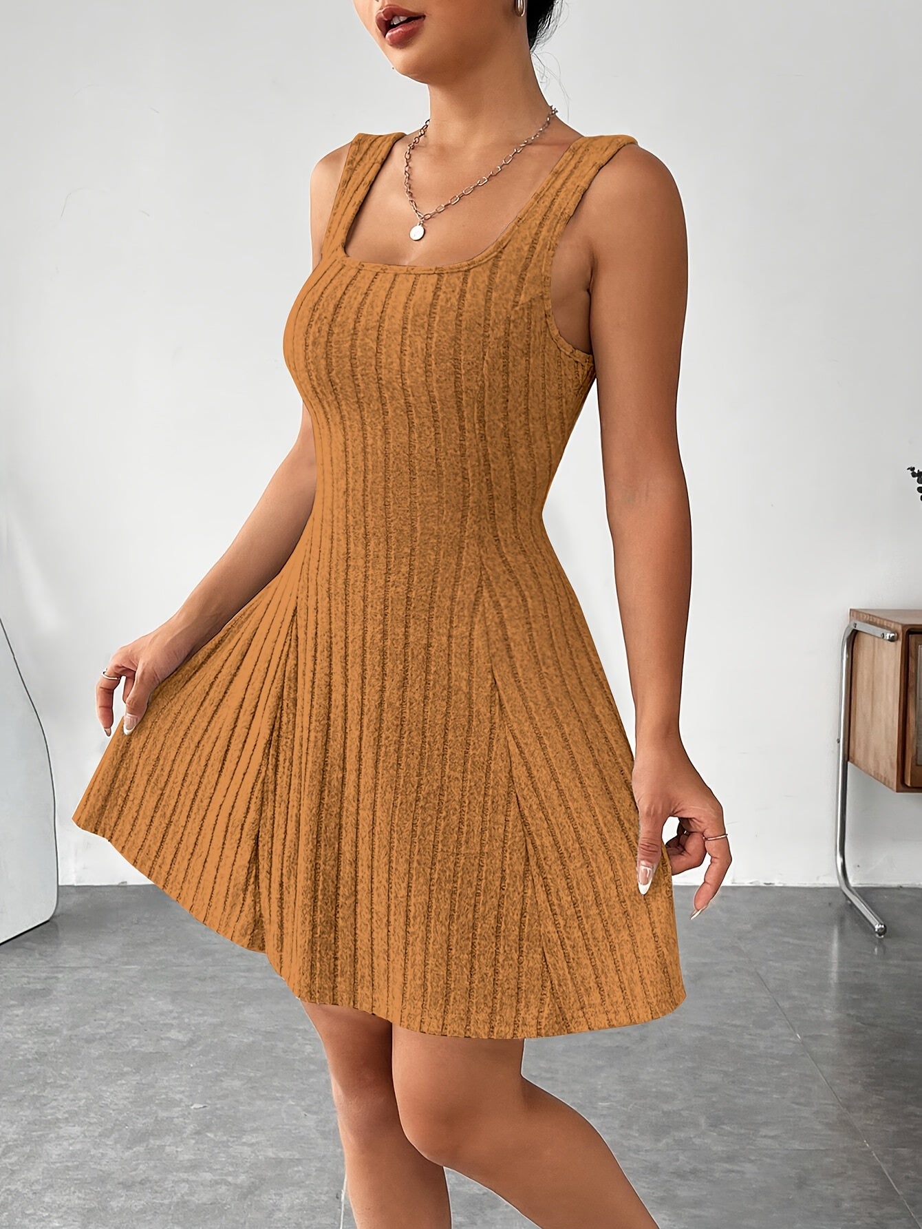 Women’s Ribbed Two-Piece Dress Set – Hooded Short Top & Bodycon Dress