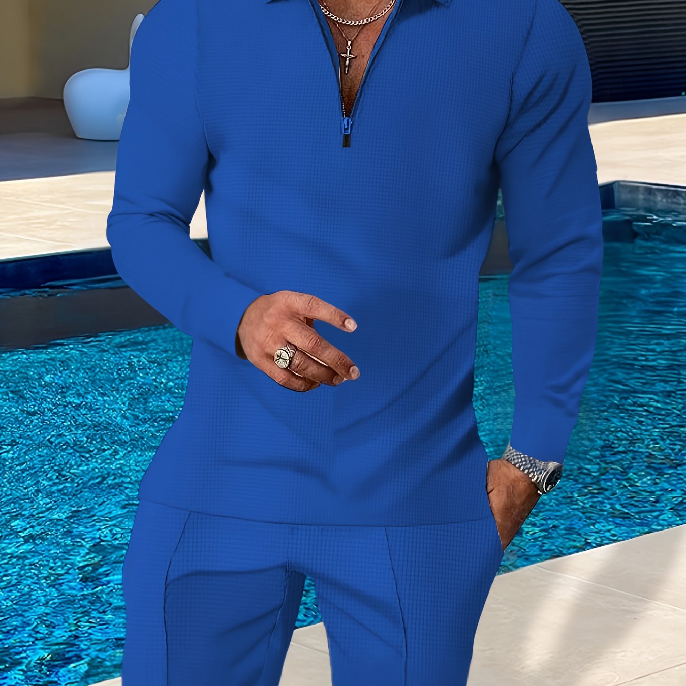 Men’s Lightweight Casual Suit Set – Half-Zip Lapel Top & Pants