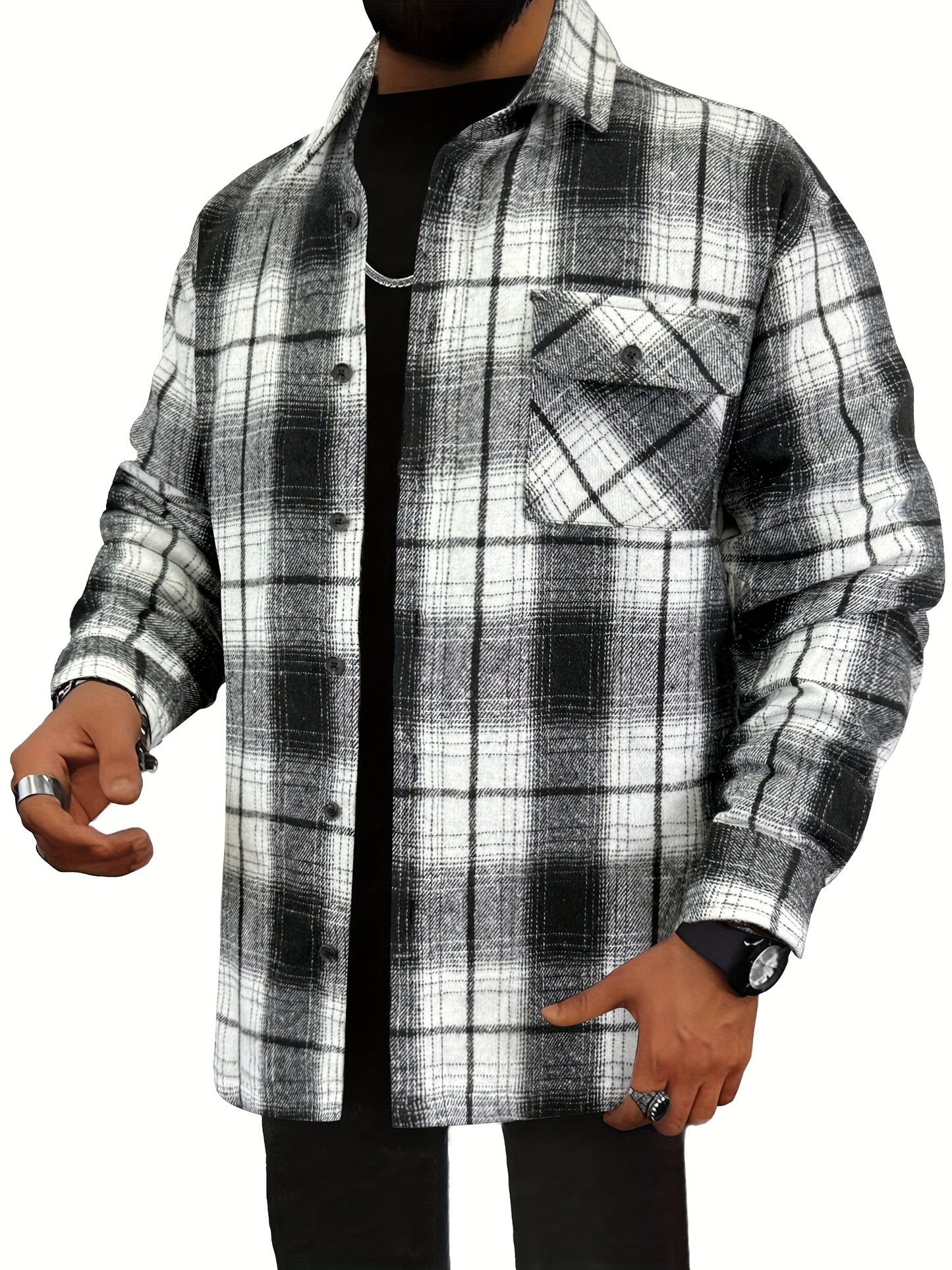 Chaqueta tipo camisa de lana a cuadros para hombre – Sobrecamisa cómoda a cuadros con botones