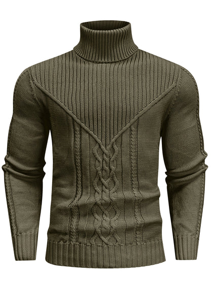 Suéter de cuello alto trenzado vintage para hombre – Jersey de punto clásico