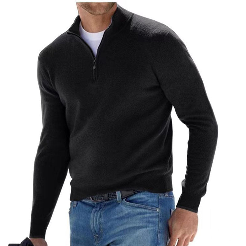 Pull col V zippé pour homme – Pull d'automne décontracté effet cachemire