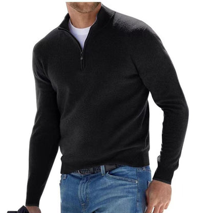 Pull col V zippé pour homme – Pull d'automne décontracté effet cachemire