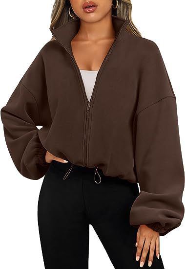 Chaqueta polar de mujer con cremallera – Ropa deportiva informal con cuello alto