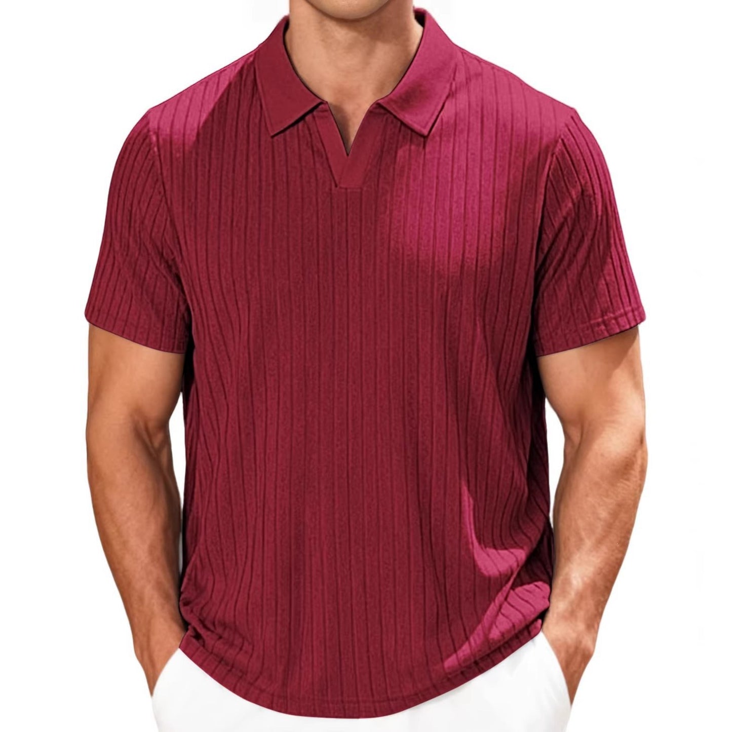 Men’s Jacquard Striped Shirt – Textured Lapel Summer Fit