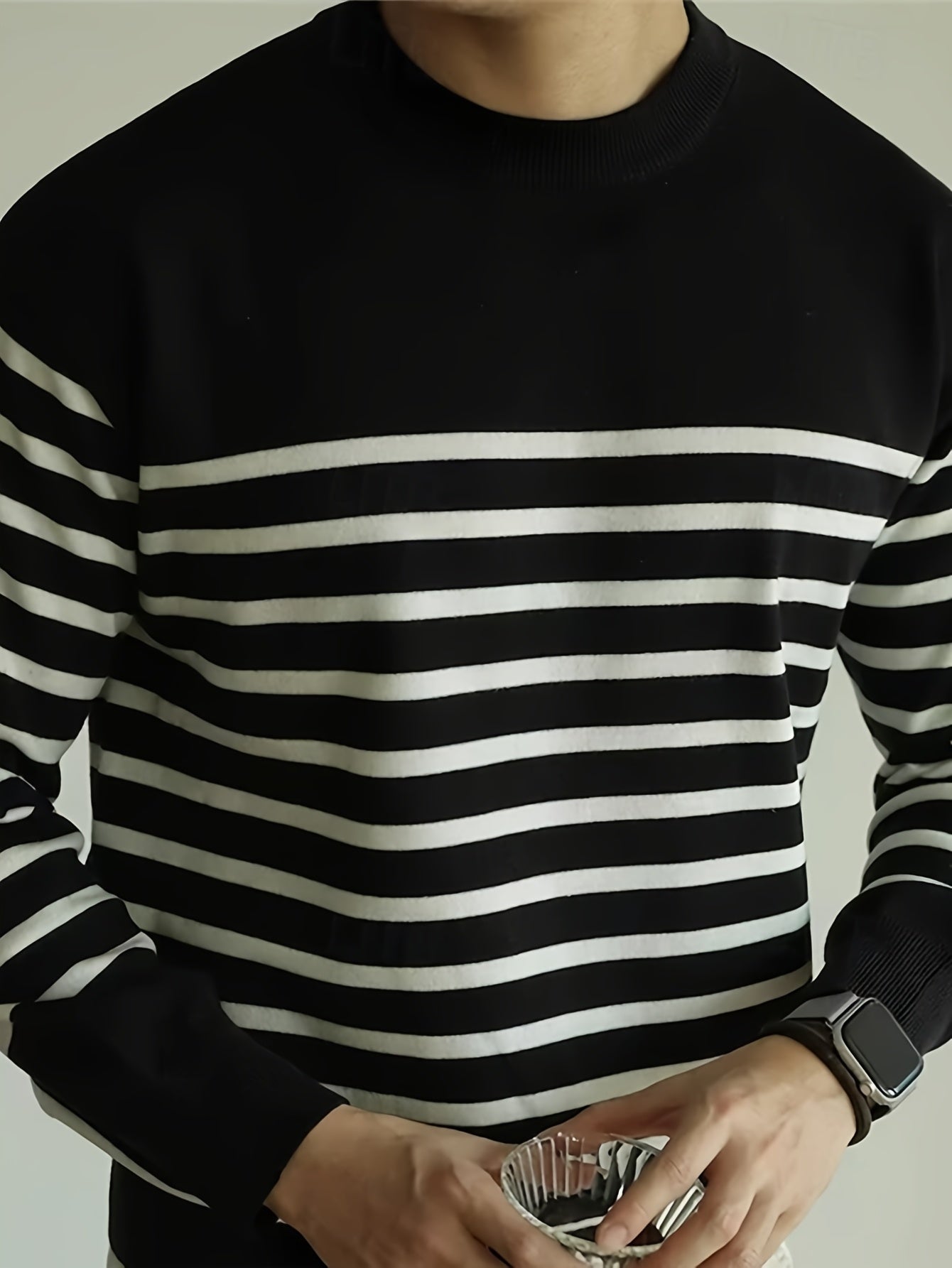 Pull en maille rayé pour homme – Col rond décontracté style streetwear