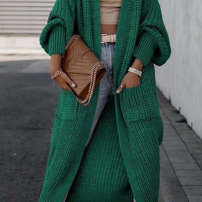 Elegant Deep V-Neck Ribbed Cardigan – Women’s Fall/Winter Knit Sweater