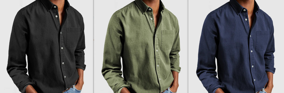 Chemise boutonnée à manches longues pour homme – Cardigan décontracté en mélange de coton