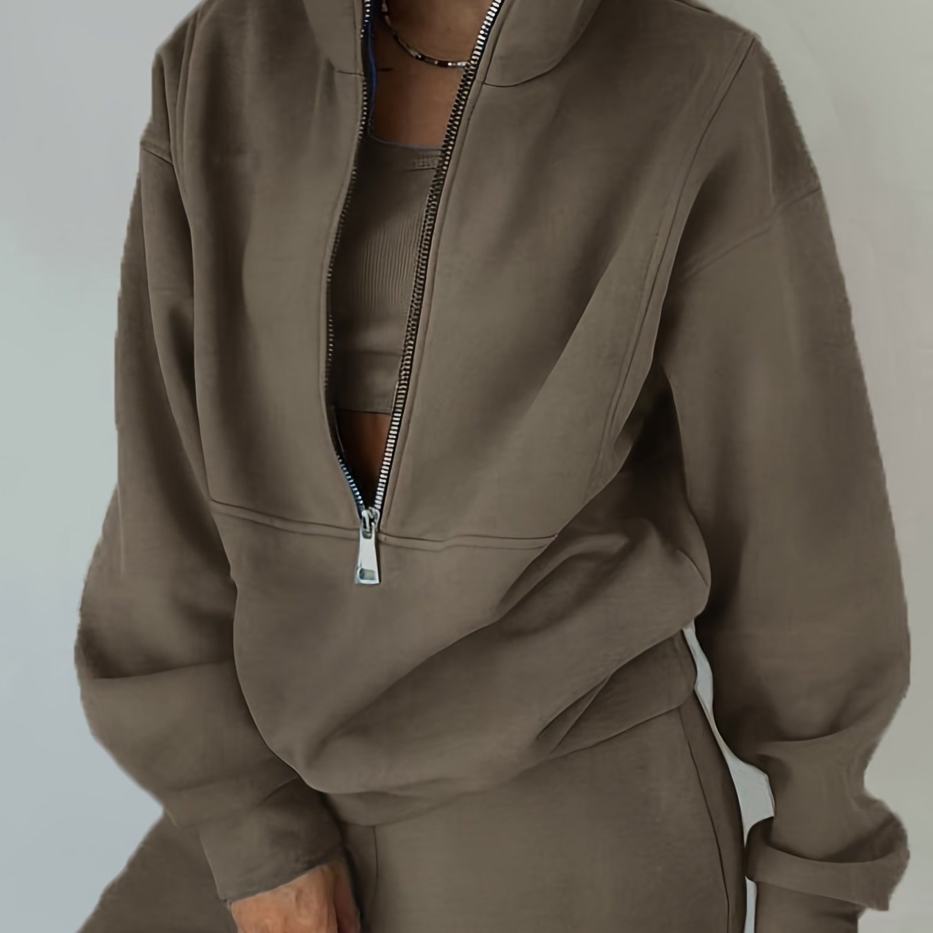 Plus Size Women’s Fleece Set – Zip-Up Hoodie & Pants Streetwear Outfit