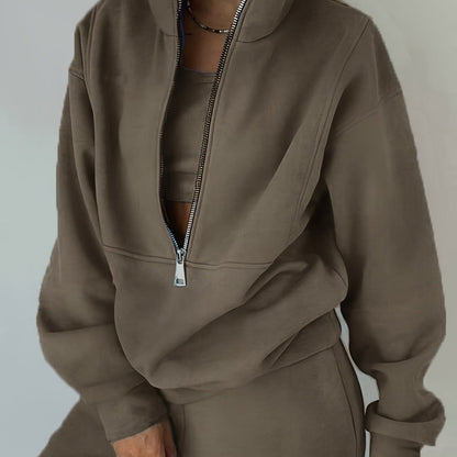 Plus Size Women’s Fleece Set – Zip-Up Hoodie & Pants Streetwear Outfit