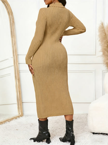 High Neck Long Sleeve Elegant Dress – Minimalist Fitted Maxi Dress
