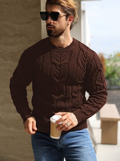 Men’s Striped Knit Sweater – Soft Crewneck Ribbed Trim Pullover