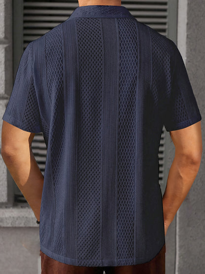 Men’s Jacquard Knit Short Sleeve Shirt – Relaxed Summer Button-Up