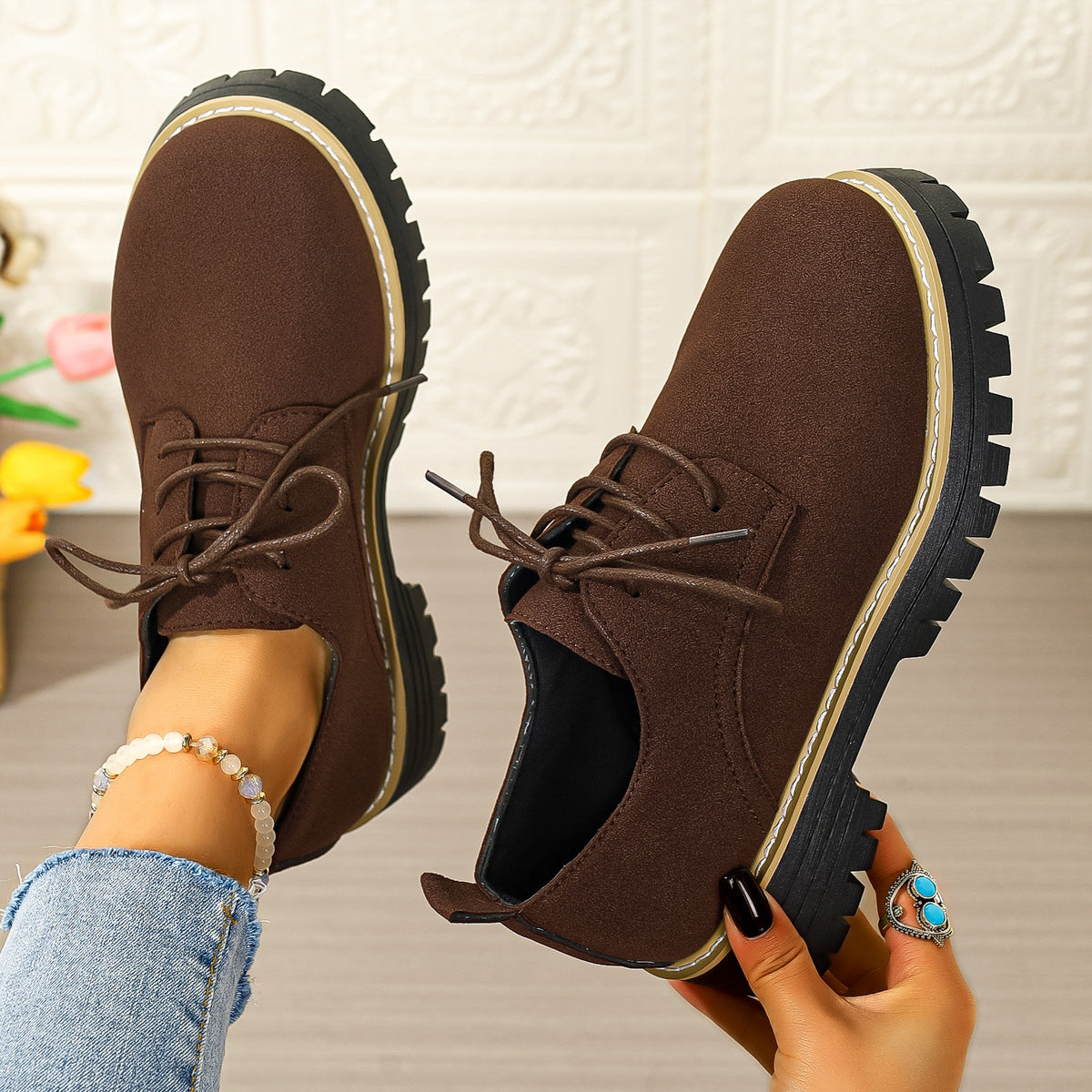 Women’s Business Casual Shoes – Chunky Heel Lace-Up Comfort