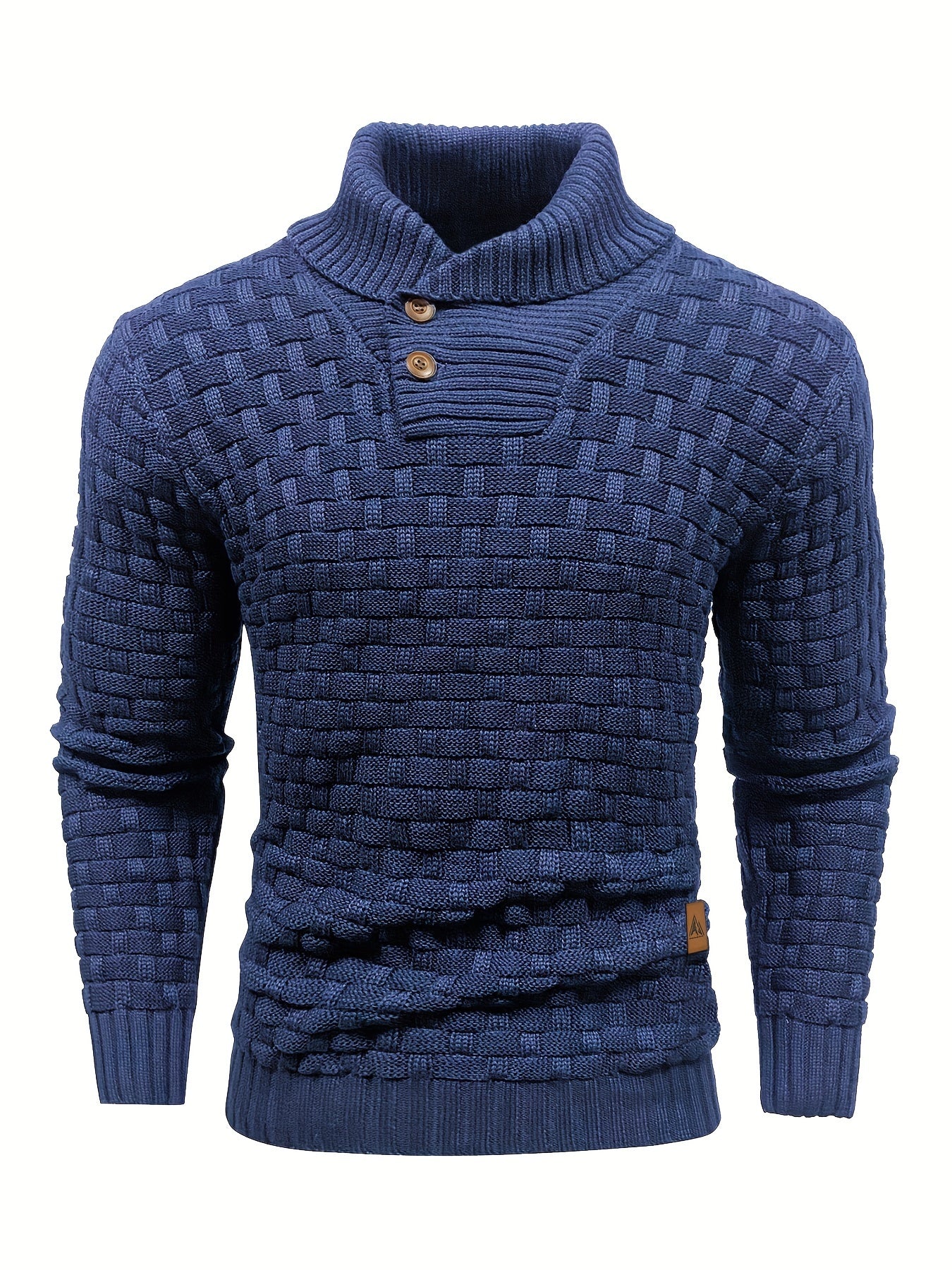 Men’s Waffle Knit Sweater – High Stretch Pullover with Lapel Collar