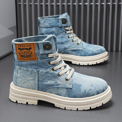 Men’s British High-Top Boots – Canvas Mid-Calf Statement Style