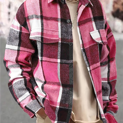 Men’s Vintage Plaid Shirt – Black & White Check Loose Button-Up Top