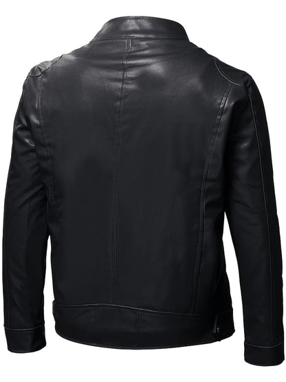 Men’s Windproof PU Jacket – Stand Collar Motorcycle Street Coat