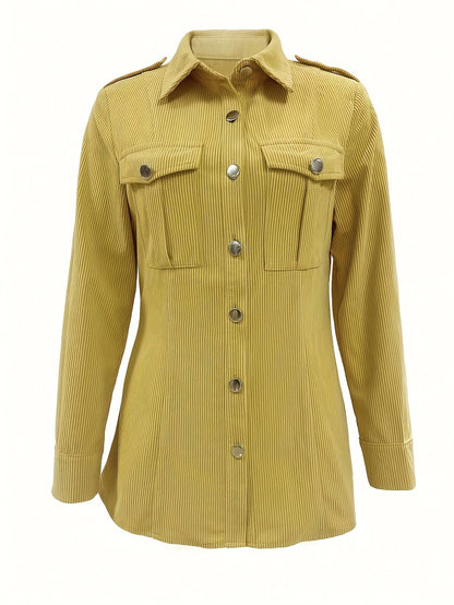 Women’s Mustard Corduroy Jacket – Elegant Button-Up with Pockets