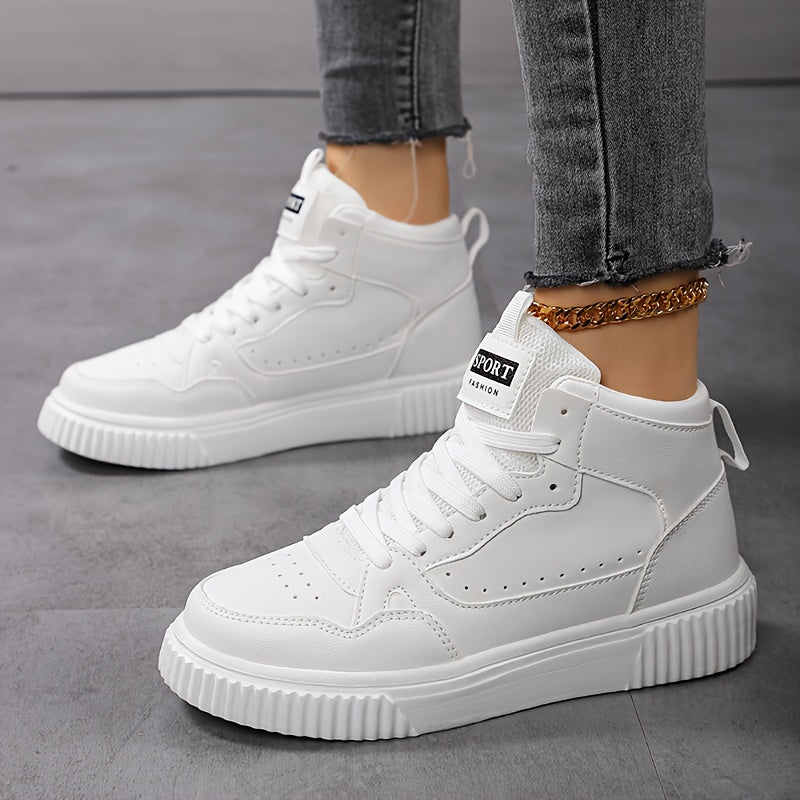 Women’s Mid-Top Patchwork Sneakers – Street Style Lace-Up