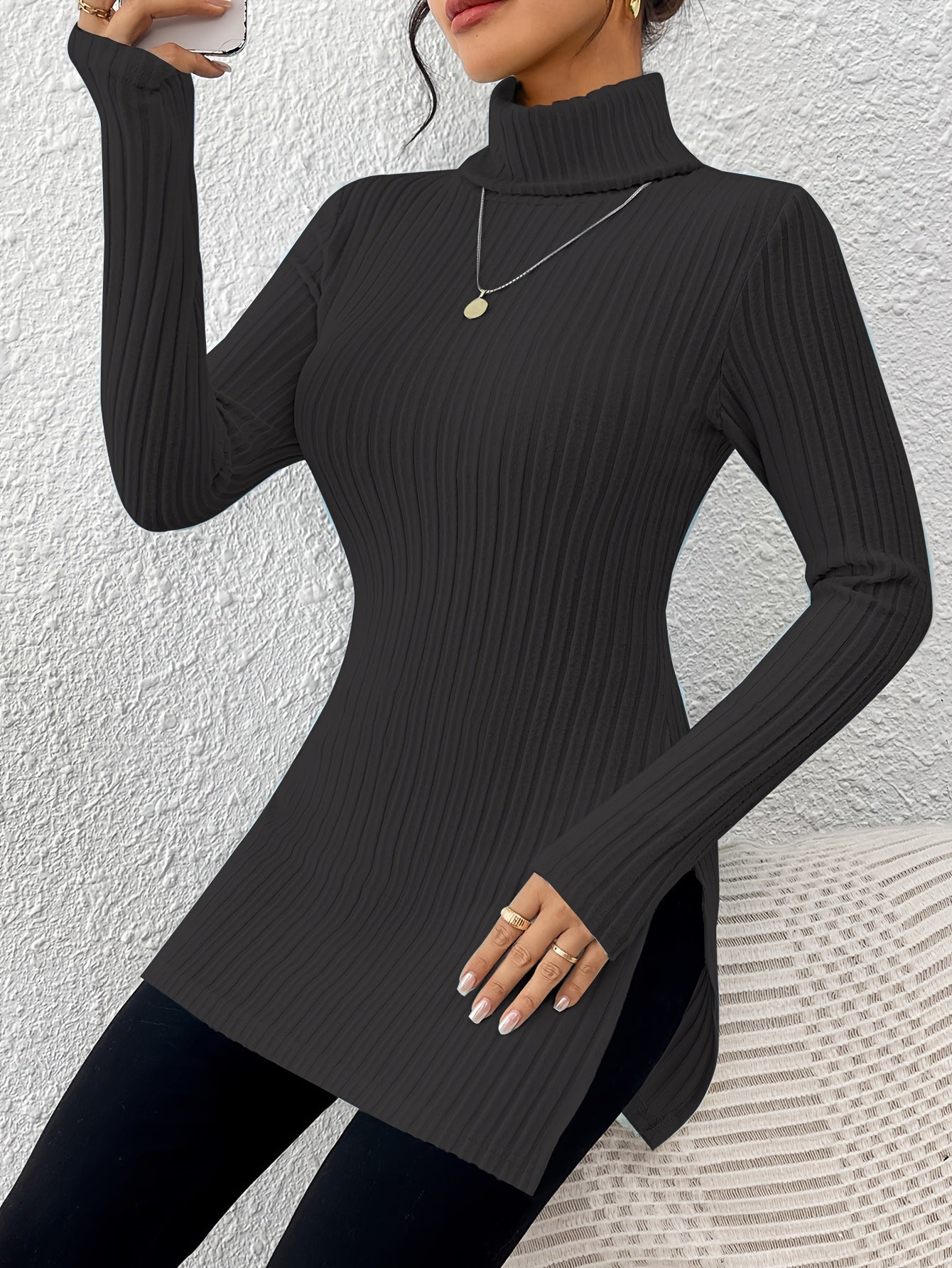 Women’s Elegant Turtleneck Top – Soft Long Sleeve High-Neck Knit
