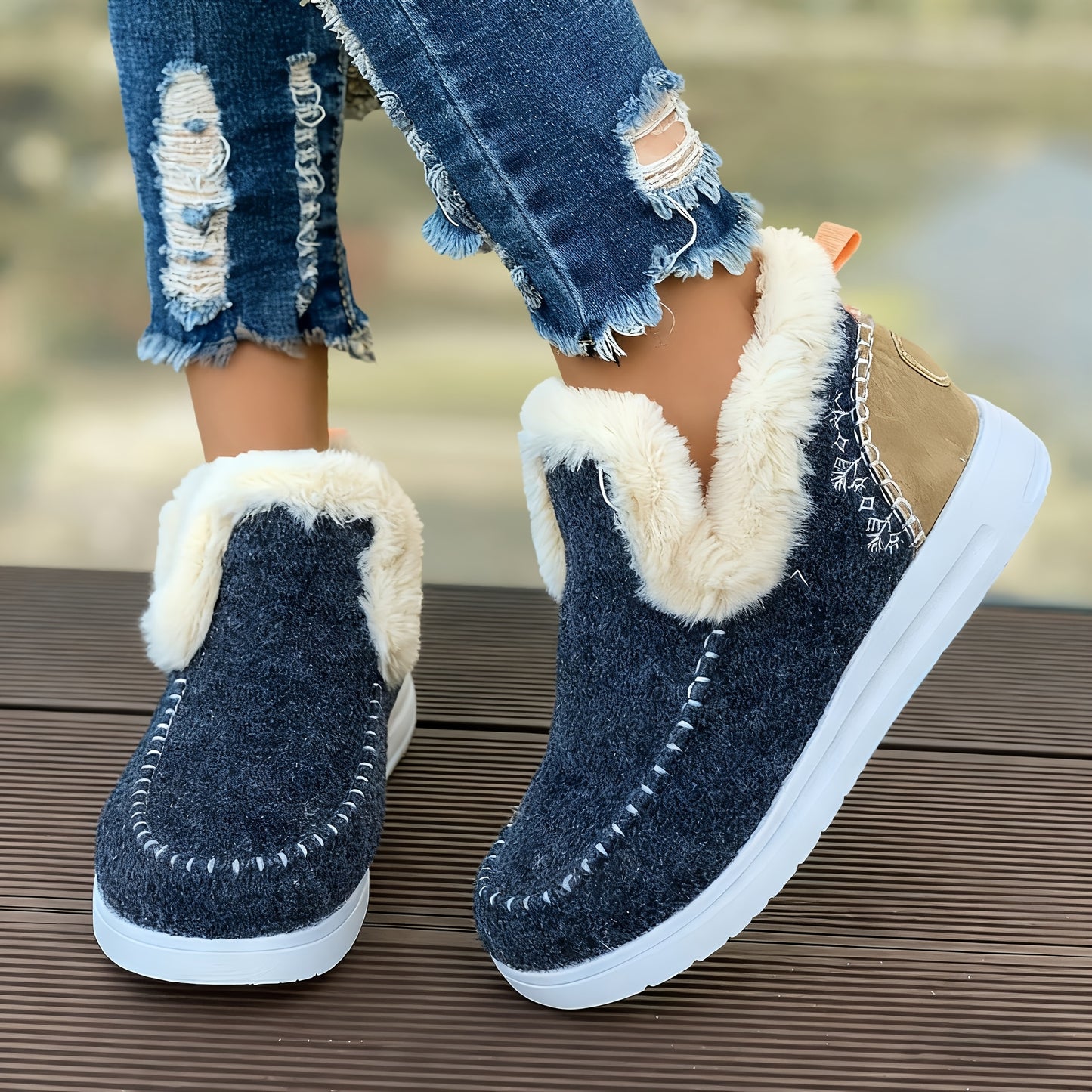 Women’s Fleece Ankle Boots – Slip-On Warm Winter Comfort