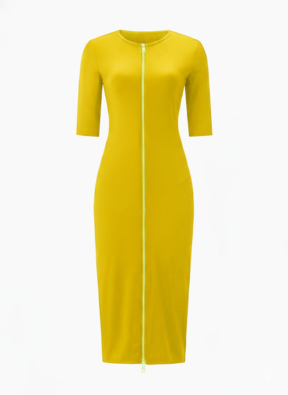 Boat Neck Bodycon Midi Dress – Elegant Slim Fit Short Sleeve Dress