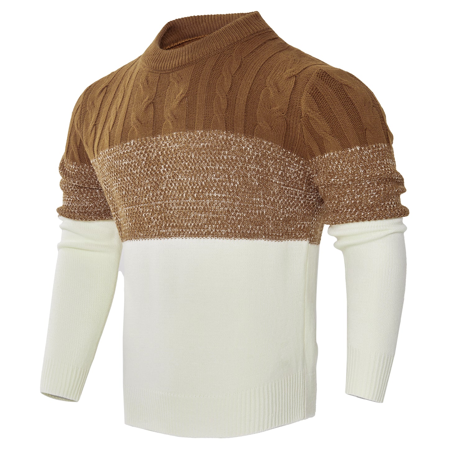 Suéter de punto trenzado a bloques de color para hombre – Jersey de manga larga
