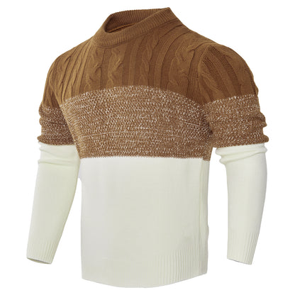 Suéter de punto trenzado a bloques de color para hombre – Jersey de manga larga