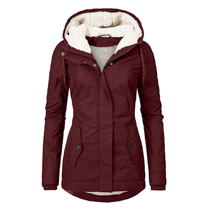 Loom & Soul™ Cozy Fleece Hooded Jacket – Women’s Warm Zip-Up Winter Coat with Pockets & Faux Fur Lining