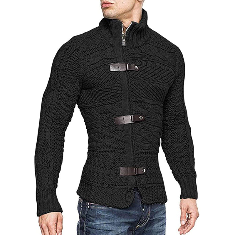 Cardigan col roulé pour homme – Coupe ajustée tricot automne-hiver