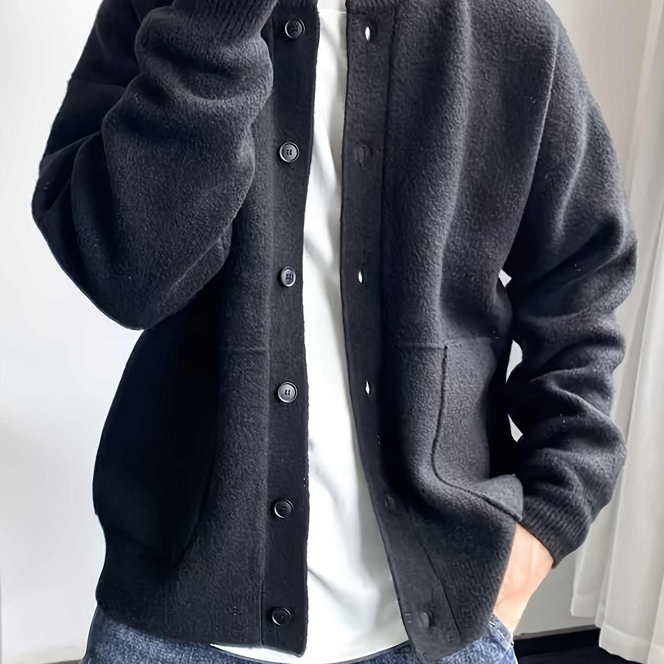 Cárdigan de punto grueso para hombre – Chaqueta de punto cálida con botones