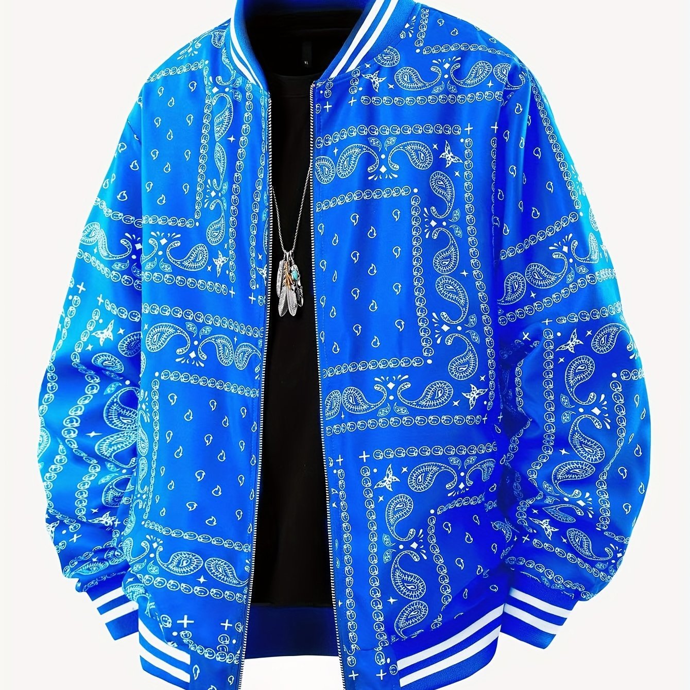 Men’s Paisley Bomber Jacket – Vintage Stand Collar Casual Outerwear