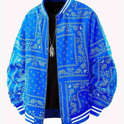 Men’s Paisley Bomber Jacket – Vintage Stand Collar Casual Outerwear