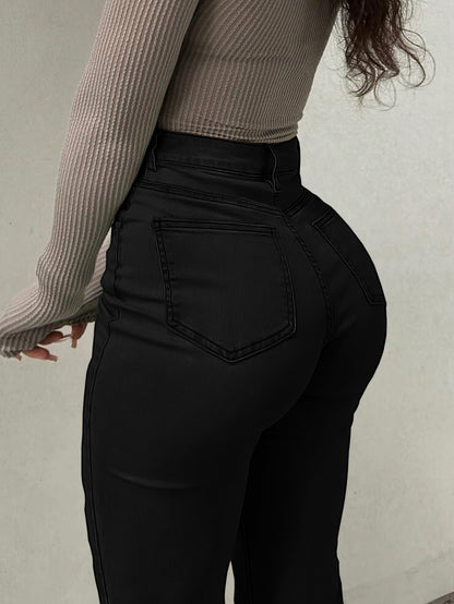 Women’s Vibrant Orange Distressed Flare Jeans – High-Waist Bootcut