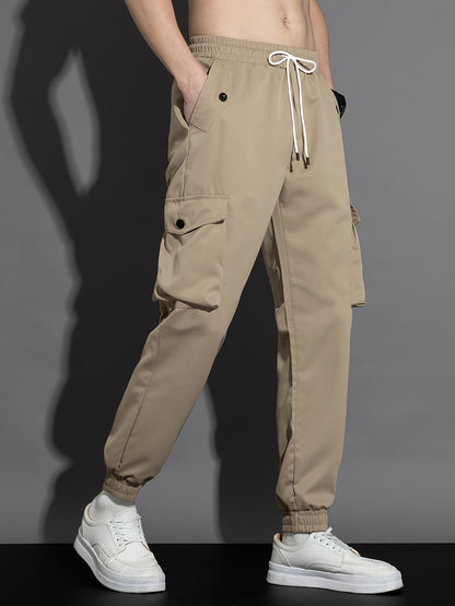 Men’s Olive Cargo Pants – Multi-Pocket Drawstring Utility Trousers
