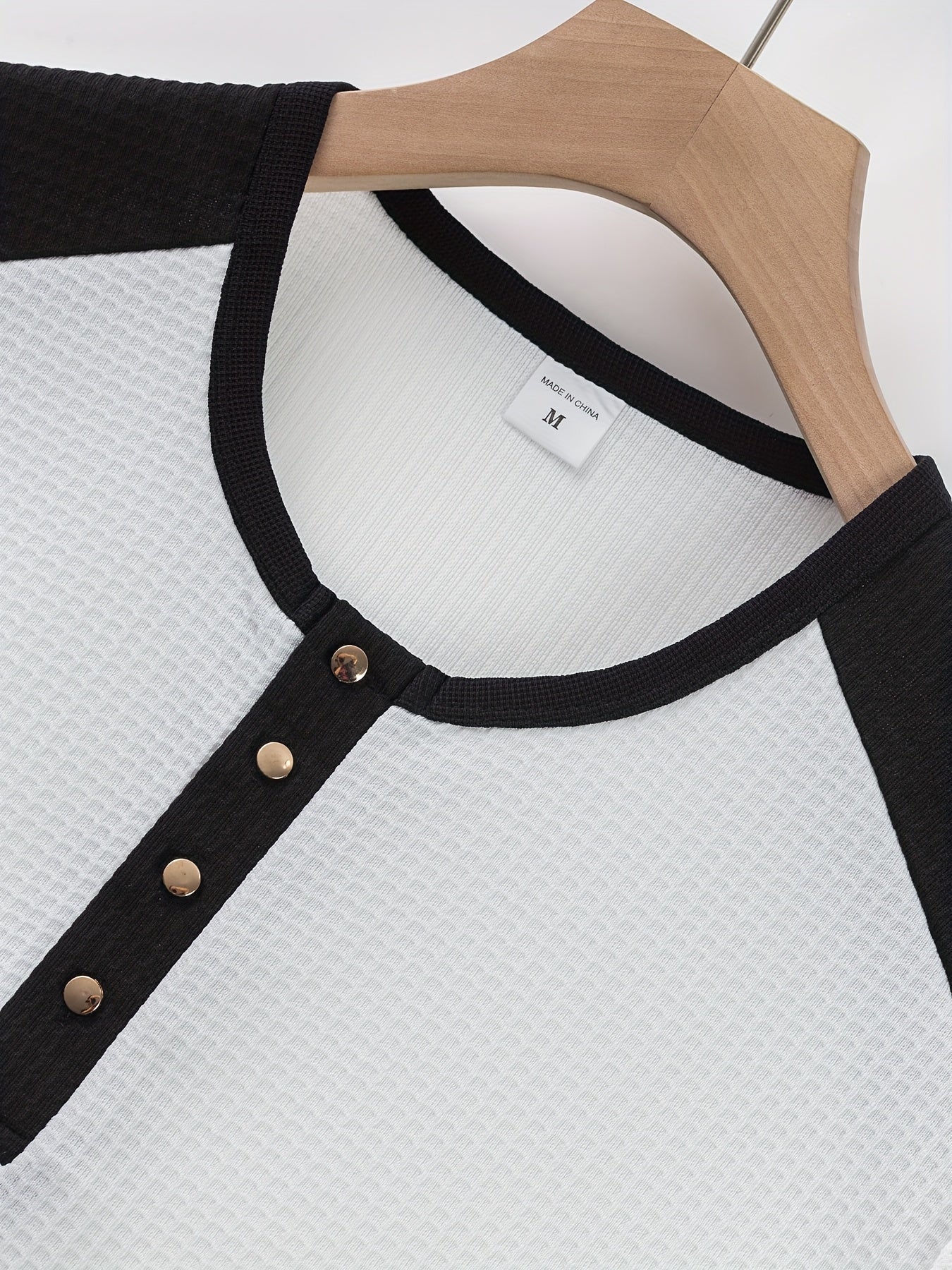 Men’s Waffle Henley Shirt – White & Black All-Season Button Top
