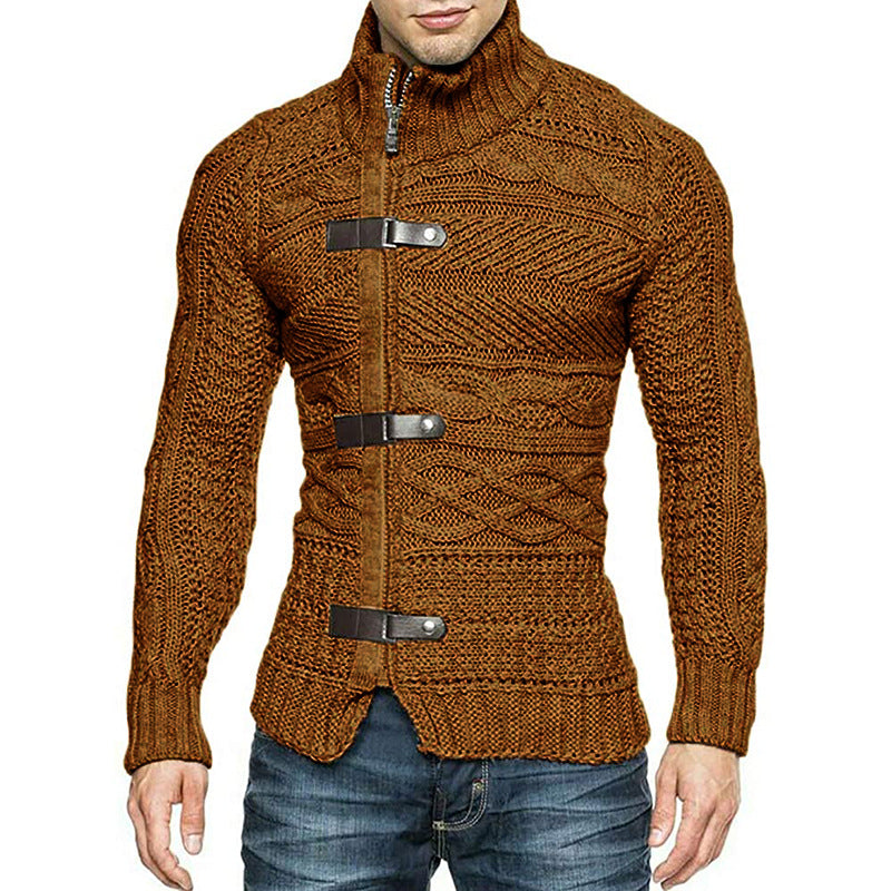 Cardigan col roulé pour homme – Coupe ajustée tricot automne-hiver
